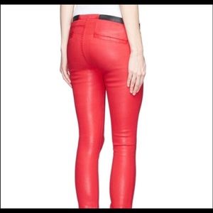 Helmut Lang red coated jeans